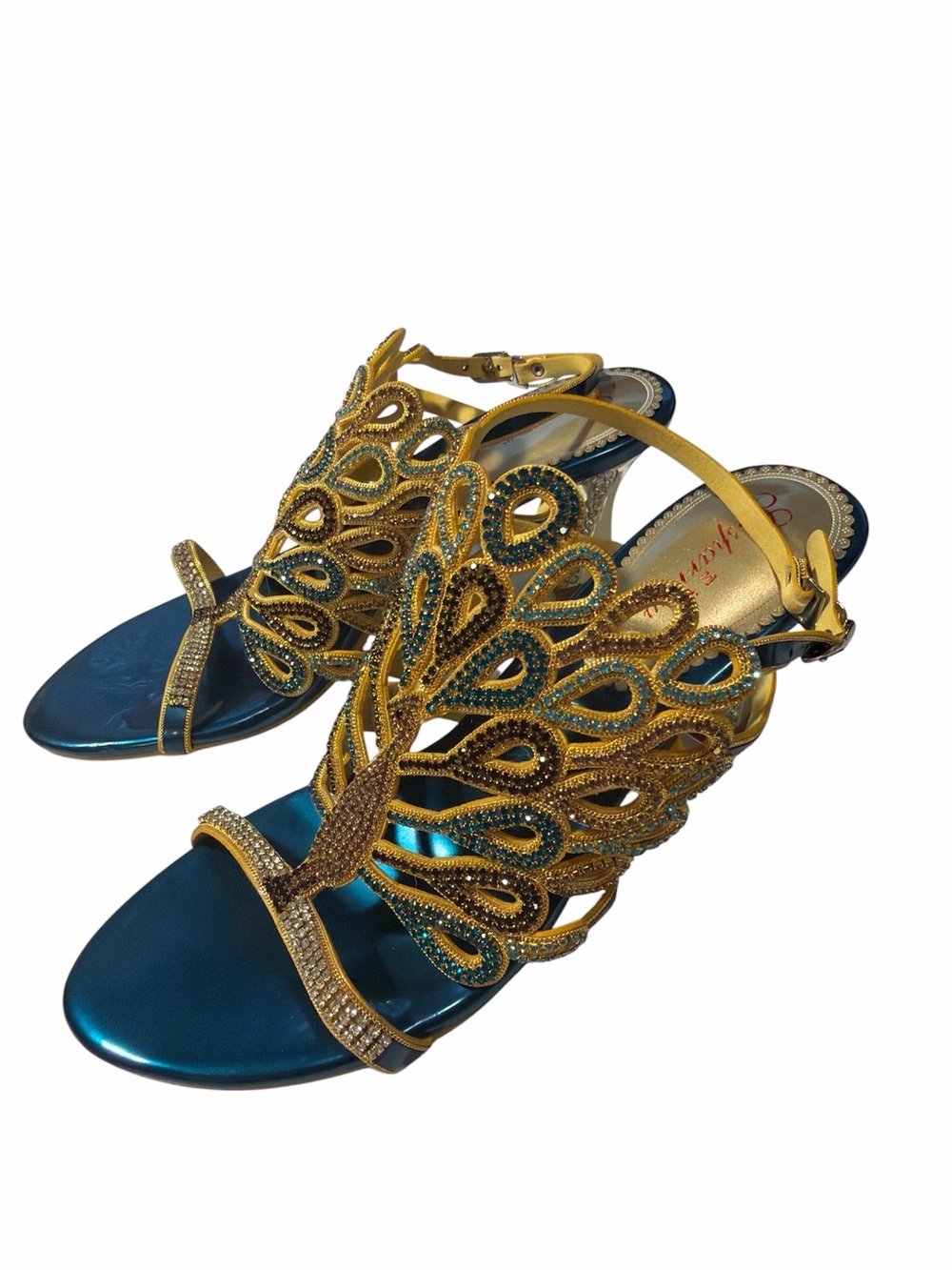 G Sparrow Turquoise Rhinestone Peacock High Heels Women's Sz 9